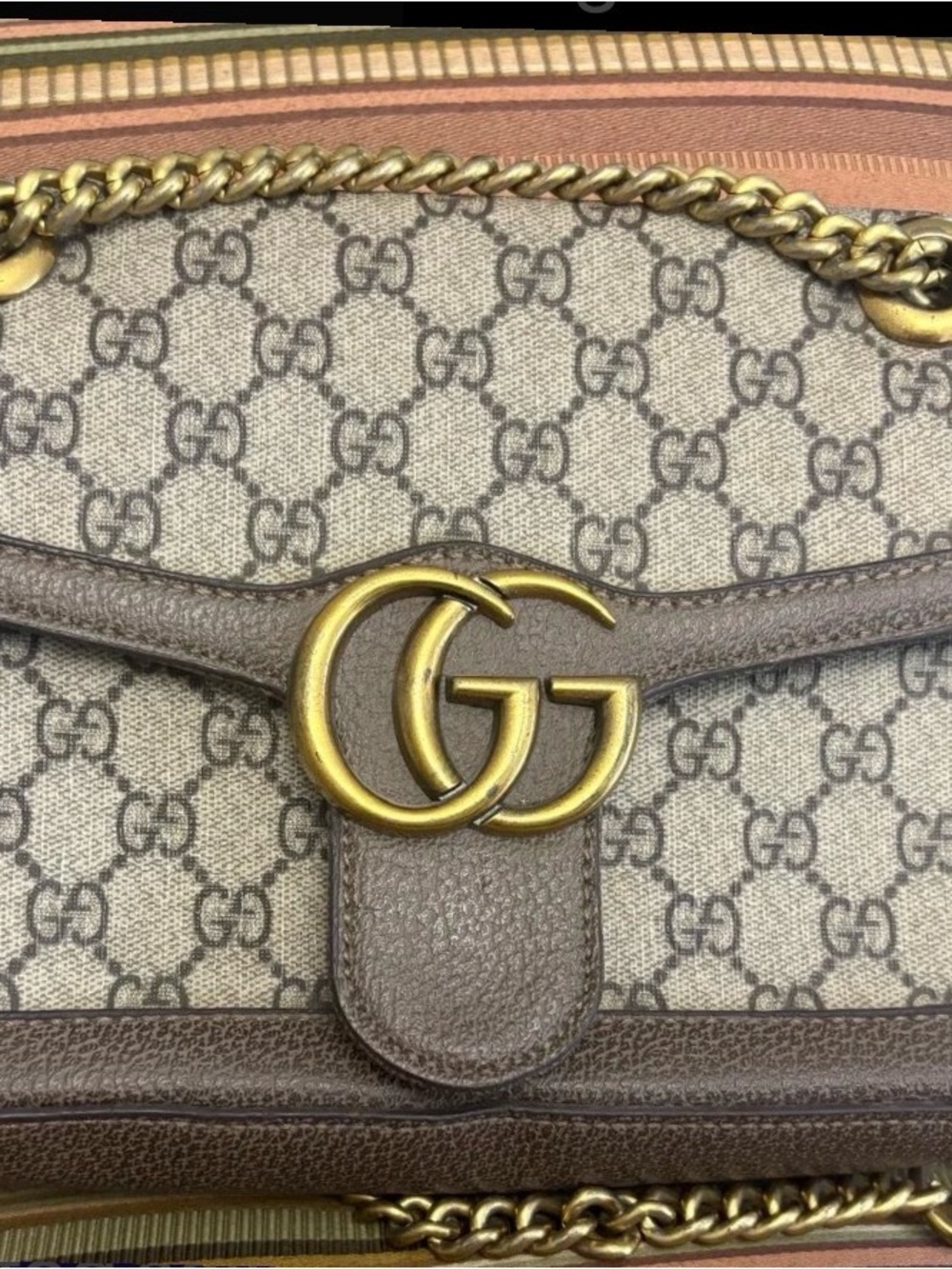 Gucci Beige GG Supreme Canvas Shoulder Bag with Gold Hardware